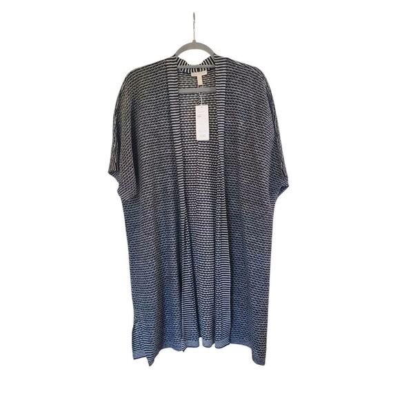 Eileen Fisher 100% Organic Linen Black White Knit Kimono Cardigan NWT, Medium - Picture 3 of 14